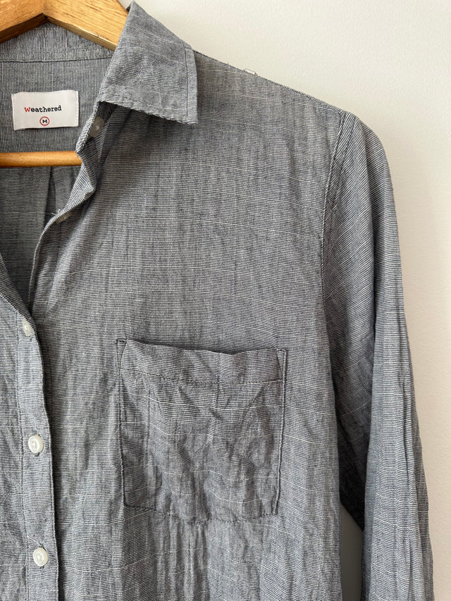WEATHERED - LONG SLEEVE COTTON SHIRT - NAVY/CHARCOAL - M-Shirts-UPTOWN VINTAGE-UPTOWN LOCAL