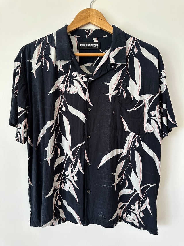 DOUBLE RAINBOUU - LEAF PRINT S/S SHIRT - MIDNIGHT - M-Shirts-UPTOWN VINTAGE-UPTOWN LOCAL
