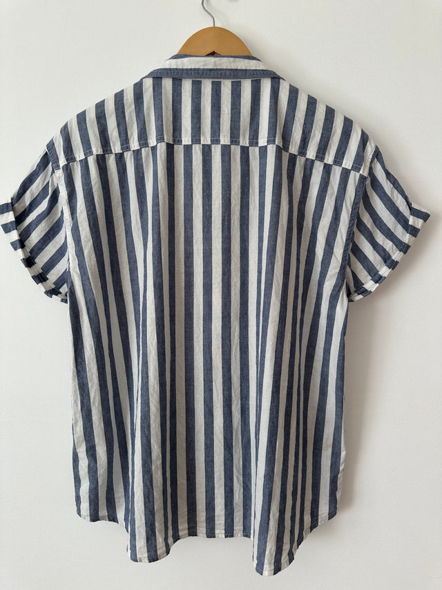 ROLLAS - SHORT SLEEVE STRIPE SHIRT - BLUE/WHITE - 10/M-Shirts-UPTOWN VINTAGE-UPTOWN LOCAL