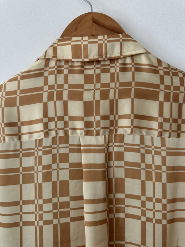 HANSEN & GRETEL - GEO CHECK OVERSIZED SHIRT - GOLD - M-Shirts-UPTOWN VINTAGE-UPTOWN LOCAL