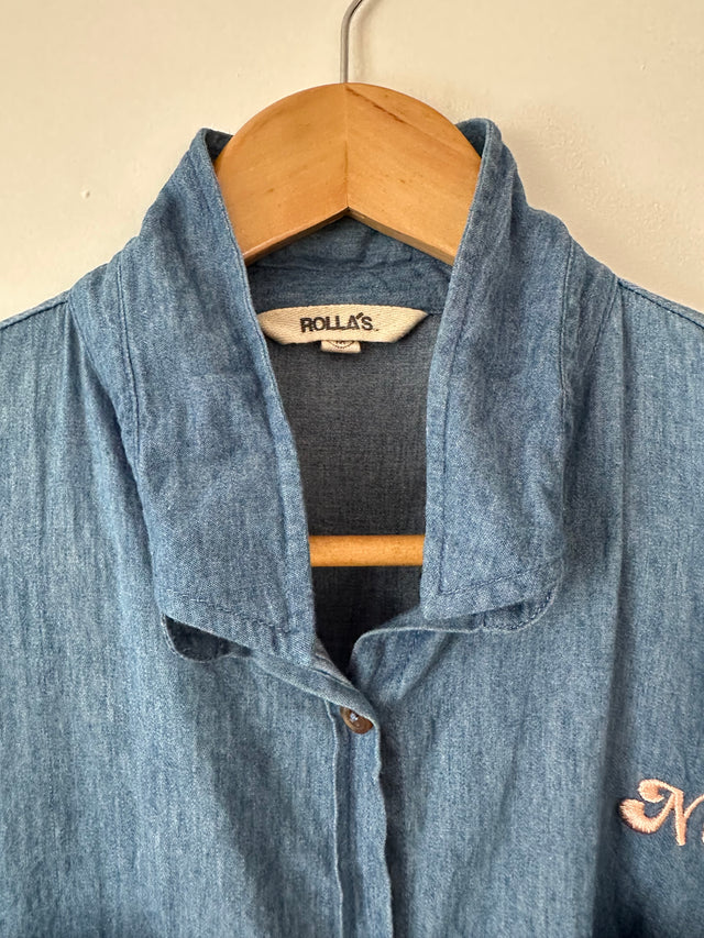 ROLLAS - CHAMBRAY DENIM SHIRT WITH EMBOIDERY - BLUE-Shirts-UPTOWN VINTAGE-UPTOWN LOCAL