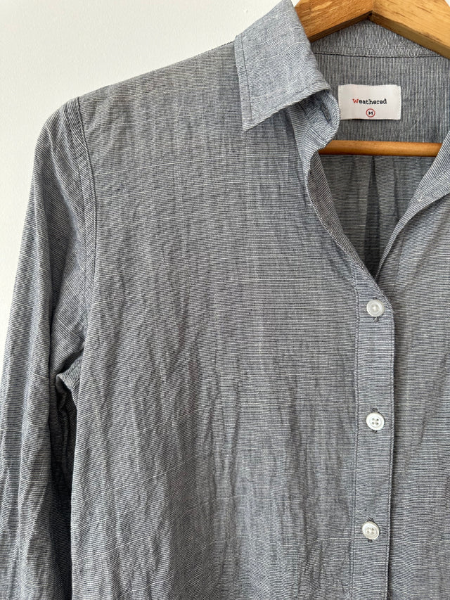WEATHERED - LONG SLEEVE COTTON SHIRT - NAVY/CHARCOAL - M-Shirts-UPTOWN VINTAGE-UPTOWN LOCAL