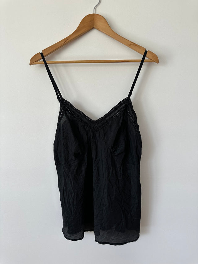 COUNTRY ROAD - SILK CAMI TOP - BLACK - M-Shirts-UPTOWN VINTAGE-UPTOWN LOCAL