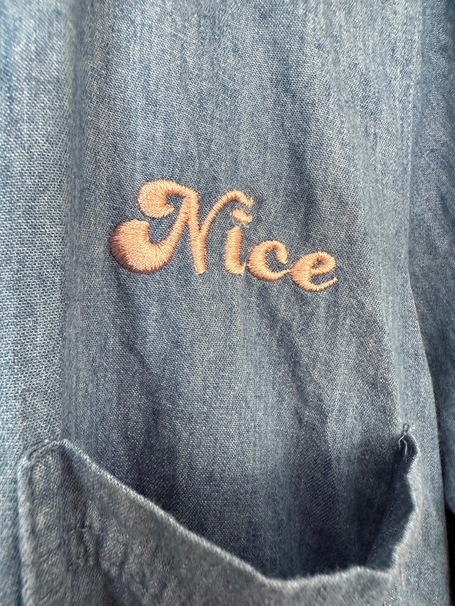 ROLLAS - CHAMBRAY DENIM SHIRT WITH EMBOIDERY - BLUE-Shirts-UPTOWN VINTAGE-UPTOWN LOCAL