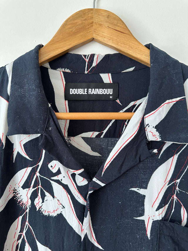 DOUBLE RAINBOUU - LEAF PRINT S/S SHIRT - MIDNIGHT - M-Shirts-UPTOWN VINTAGE-UPTOWN LOCAL