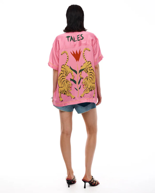 THE TALES - Crouching Tiger Washed Silk Shirt - Pink-Shirts & Tops-The Tales-XS-UPTOWN LOCAL