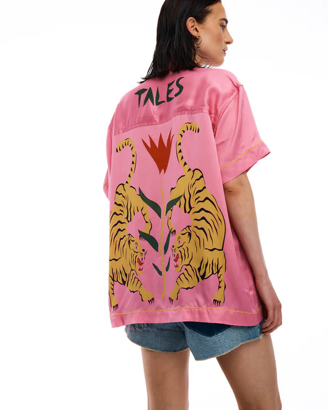 THE TALES - Crouching Tiger Washed Silk Shirt - Pink-Shirts & Tops-The Tales-XS-UPTOWN LOCAL