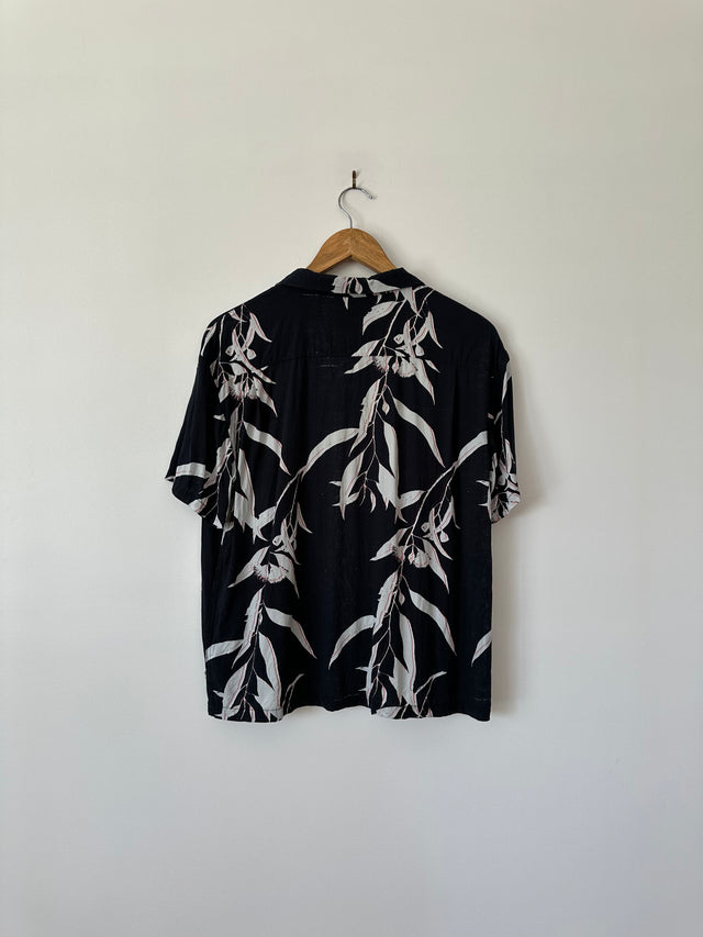 DOUBLE RAINBOUU - LEAF PRINT S/S SHIRT - MIDNIGHT - M-Shirts-UPTOWN VINTAGE-UPTOWN LOCAL