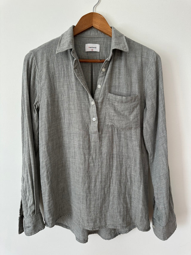 WEATHERED - LONG SLEEVE COTTON SHIRT - GREY - M-Shirts-UPTOWN VINTAGE-UPTOWN LOCAL