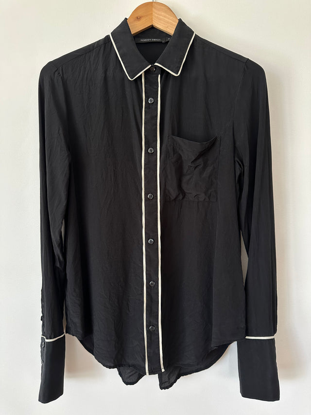 NOBODY DENIM - PIPED SILK SHIRT - BLACK / WHITE - S-Shirts-UPTOWN VINTAGE-UPTOWN LOCAL