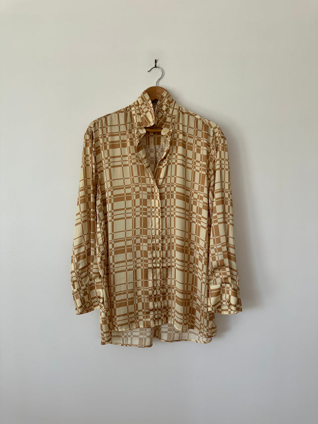 HANSEN & GRETEL - GEO CHECK OVERSIZED SHIRT - GOLD - M-Shirts-UPTOWN VINTAGE-UPTOWN LOCAL