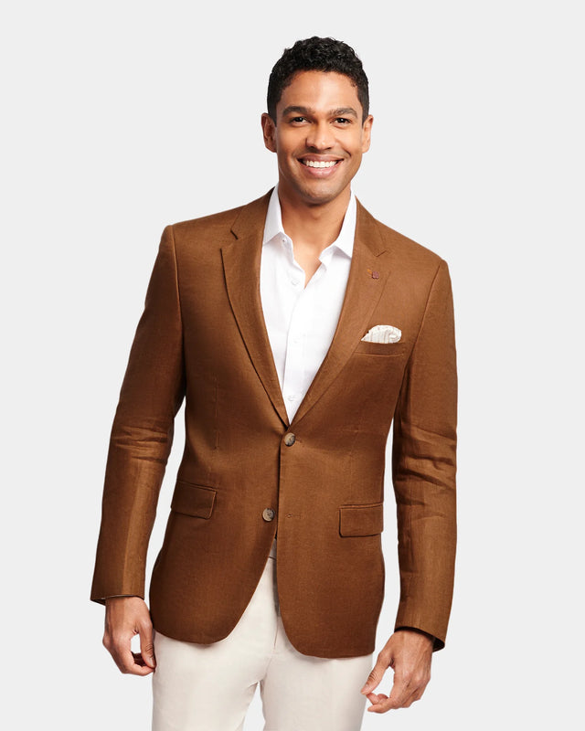 Twill Linen Check Blazer - Caramel-Blazer-Brooksfield-38-UPTOWN LOCAL