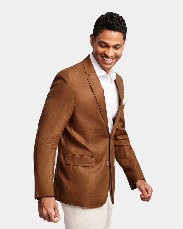 Twill Linen Check Blazer - Caramel-Blazer-Brooksfield-38-UPTOWN LOCAL