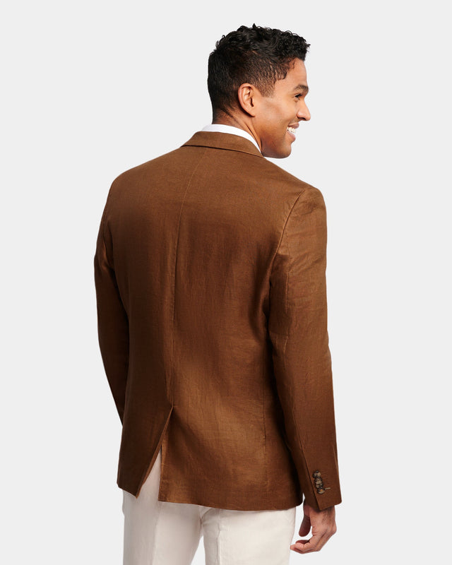 Twill Linen Check Blazer - Caramel-Blazer-Brooksfield-38-UPTOWN LOCAL