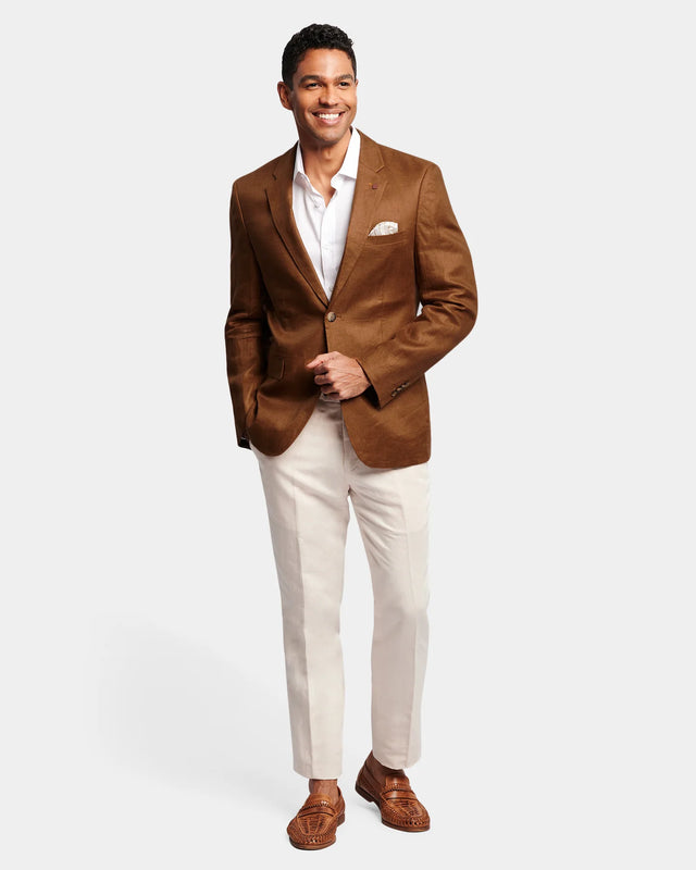 Twill Linen Check Blazer - Caramel-Blazer-Brooksfield-38-UPTOWN LOCAL