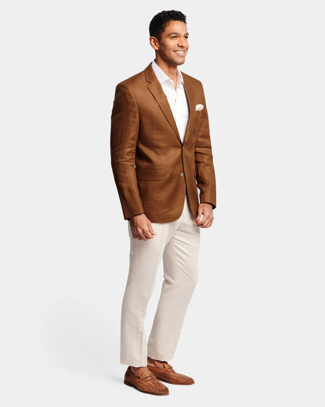 Twill Linen Check Blazer - Caramel-Blazer-Brooksfield-38-UPTOWN LOCAL