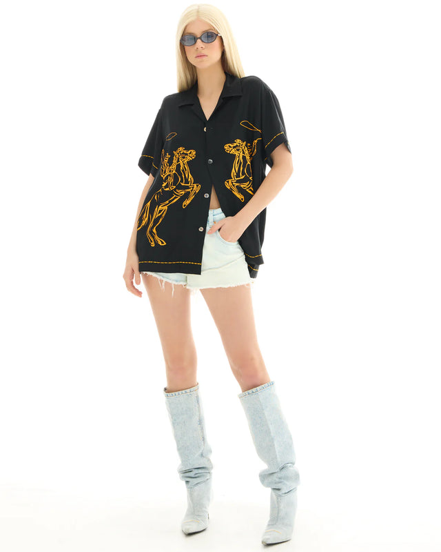 THE TALES - Cowboy Silk Shirt - Black-Shirts & Tops-The Tales-XS-UPTOWN LOCAL