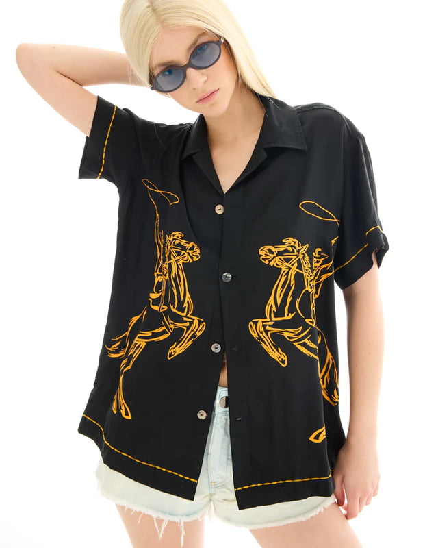 THE TALES - Cowboy Silk Shirt - Black-Shirts & Tops-The Tales-XS-UPTOWN LOCAL