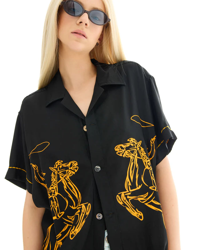 THE TALES - Cowboy Silk Shirt - Black-Shirts & Tops-The Tales-XS-UPTOWN LOCAL