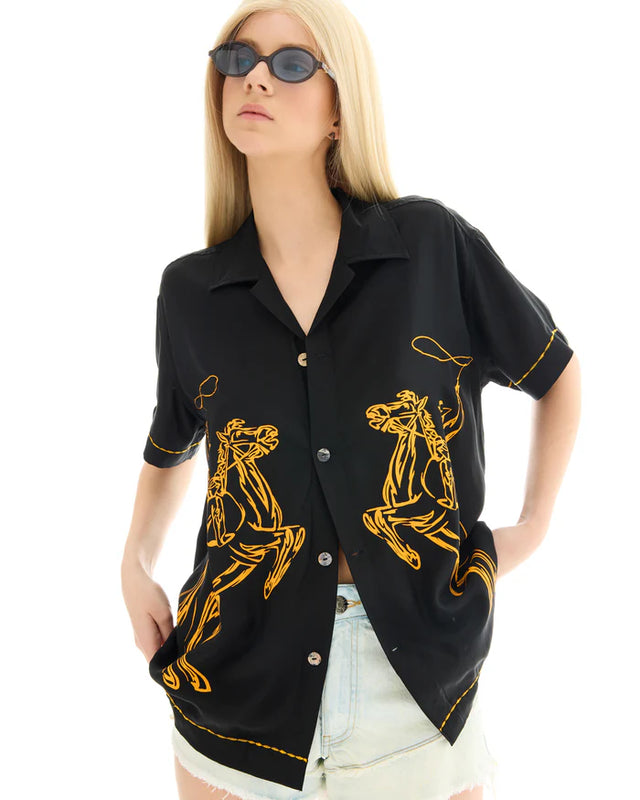 THE TALES - Cowboy Silk Shirt - Black-Shirts & Tops-The Tales-XS-UPTOWN LOCAL