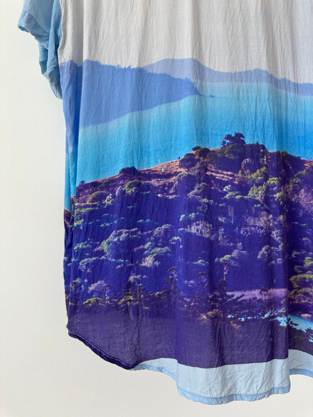 VANISHING ELEPHANT - VISCOSE GRAPHIC PRINT SHIRT - BLUE - 12-Shirts-UPTOWN VINTAGE-UPTOWN LOCAL