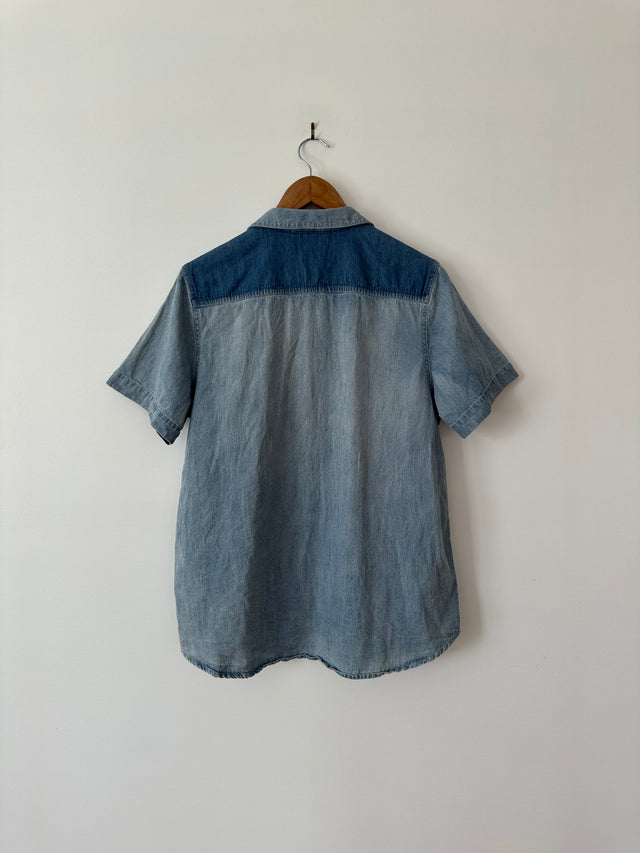 ROLLAS - SHORT SLEEVE DENIM SHIRT - WASHED BLUE - 8/S-Shirts-UPTOWN VINTAGE-UPTOWN LOCAL