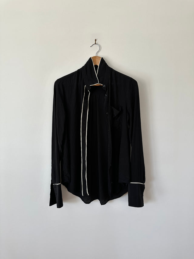 NOBODY DENIM - PIPED SILK SHIRT - BLACK / WHITE - S-Shirts-UPTOWN VINTAGE-UPTOWN LOCAL