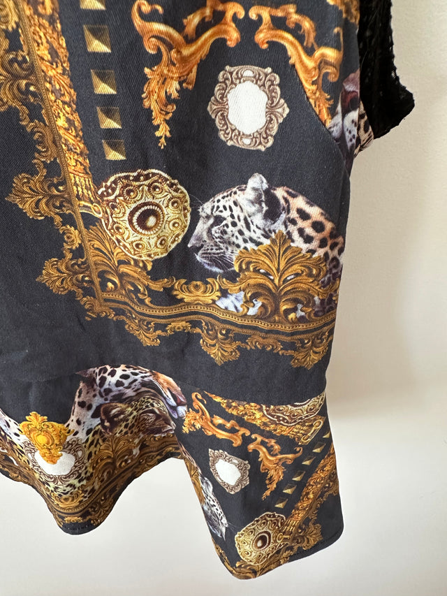 MAURIE & EVE - TIGER PINT PEPLUM TOP - BLACK / GOLD - 10-Shirts-UPTOWN VINTAGE-UPTOWN LOCAL