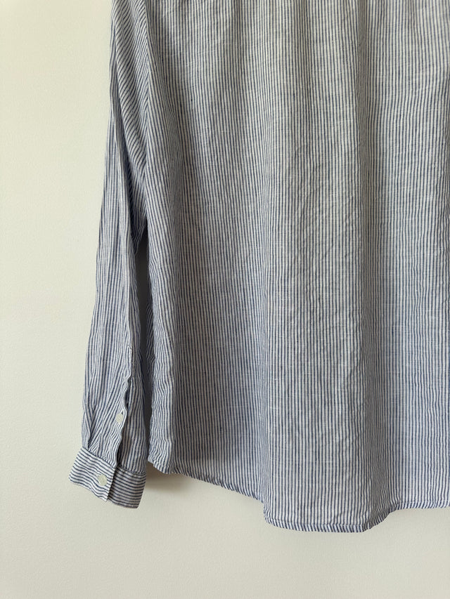 VANISHING ELEPHANT - LINEN STRIPE SHIRT - WHITE / BLUE - 12-Shirts-UPTOWN VINTAGE-UPTOWN LOCAL