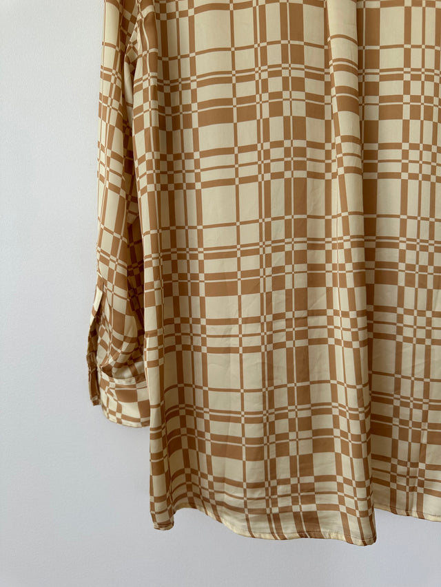 HANSEN & GRETEL - GEO CHECK OVERSIZED SHIRT - GOLD - M-Shirts-UPTOWN VINTAGE-UPTOWN LOCAL