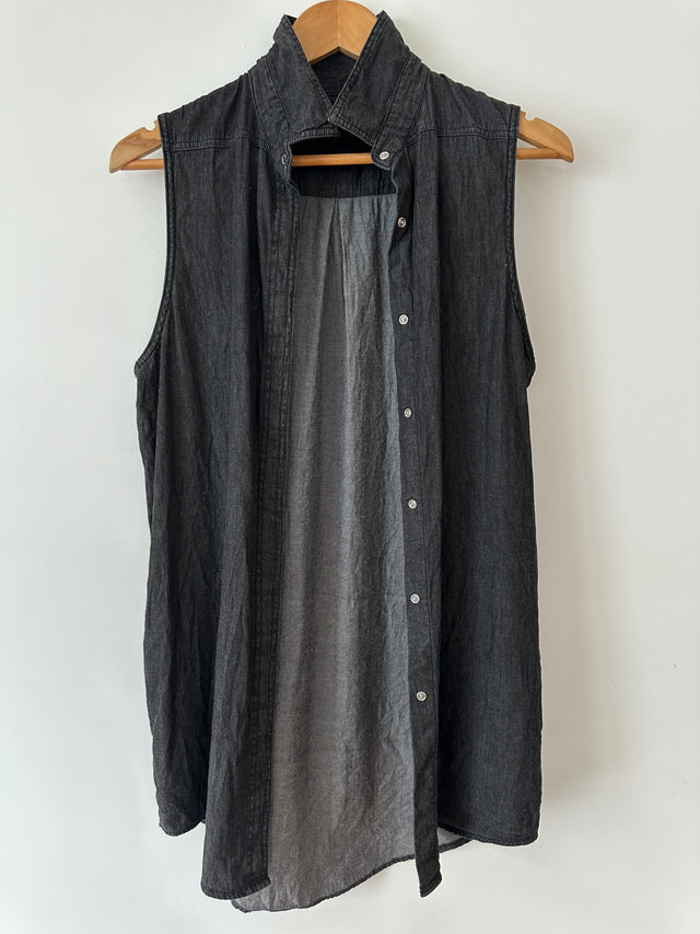 CHEAP MONDAY - SLEEVLESS DENIM SHIRT - WASHED BLACK - S-Shirts-UPTOWN VINTAGE-UPTOWN LOCAL