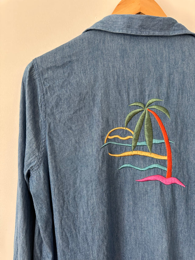 ROLLAS - CHAMBRAY DENIM SHIRT WITH EMBOIDERY - BLUE-Shirts-UPTOWN VINTAGE-UPTOWN LOCAL
