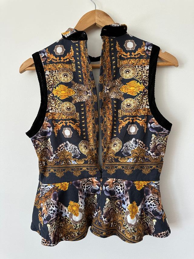 MAURIE & EVE - TIGER PINT PEPLUM TOP - BLACK / GOLD - 10-Shirts-UPTOWN VINTAGE-UPTOWN LOCAL