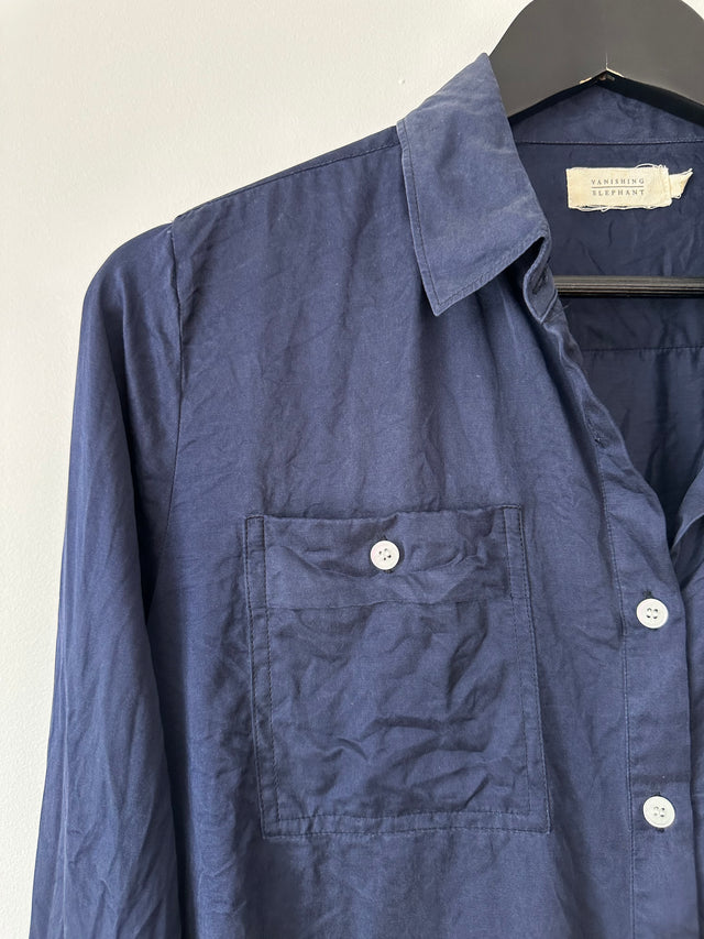 VANISHING ELEPHANT - SILK SHIRT - NAVY - 12-Shirts-UPTOWN VINTAGE-UPTOWN LOCAL