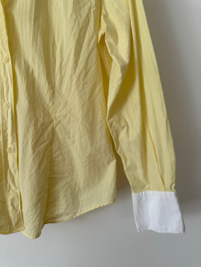 COUNTRY ROAD - 2002 VINTAGE SLIM FIT COTTON SHIRT - LEMON PINSTRIPE / WHITE COLLAR - S-Shirts-UPTOWN VINTAGE-UPTOWN LOCAL