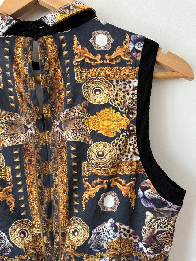 MAURIE & EVE - TIGER PINT PEPLUM TOP - BLACK / GOLD - 10-Shirts-UPTOWN VINTAGE-UPTOWN LOCAL