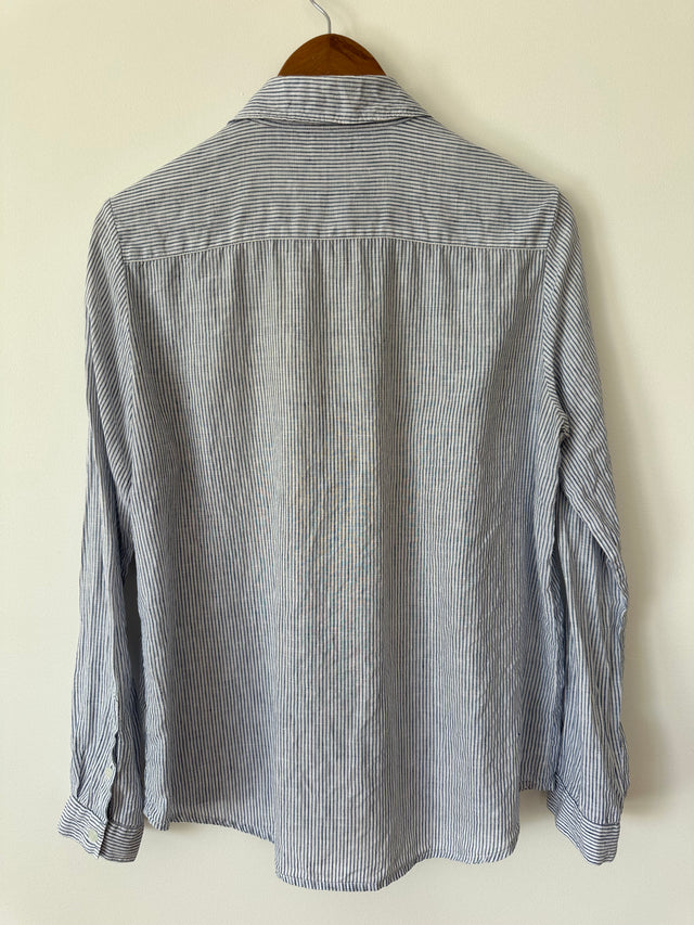 VANISHING ELEPHANT - LINEN STRIPE SHIRT - WHITE / BLUE - 12-Shirts-UPTOWN VINTAGE-UPTOWN LOCAL