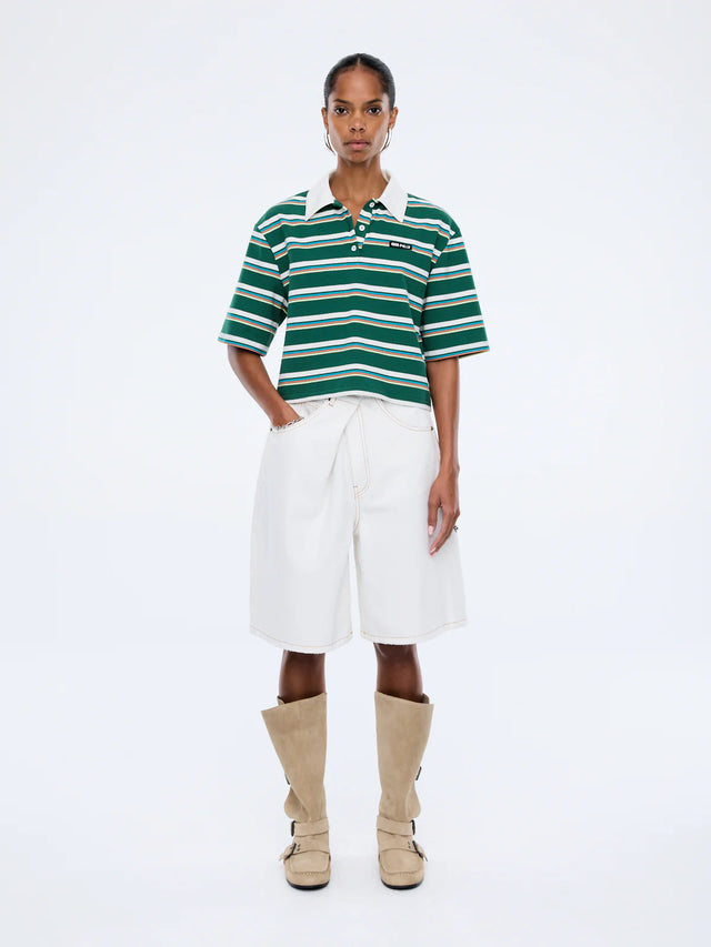 ENA PELLY - Violet Short Sleeve Polo - Sage Stripe-T-Shirts-ENA PELLY-6/XS-UPTOWN LOCAL