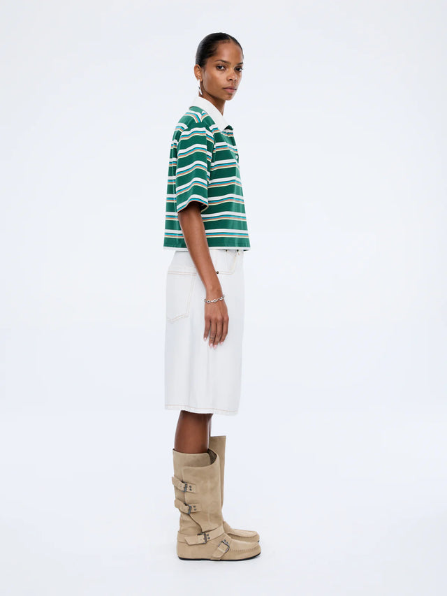 ENA PELLY - Violet Short Sleeve Polo - Sage Stripe-T-Shirts-ENA PELLY-6/XS-UPTOWN LOCAL