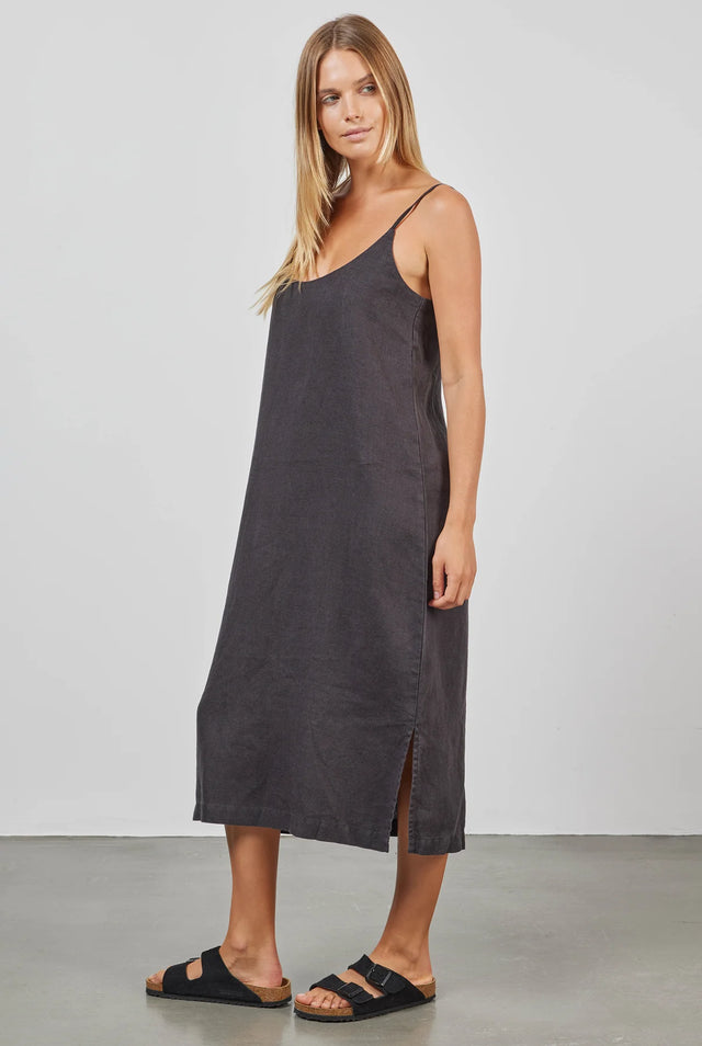 Essential Linen Slip Dress - Black-Dresses-Academy Brand Womens-XS-UPTOWN LOCAL