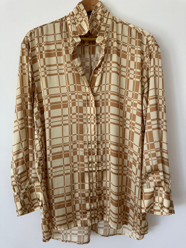 HANSEN & GRETEL - GEO CHECK OVERSIZED SHIRT - GOLD - M-Shirts-UPTOWN VINTAGE-UPTOWN LOCAL