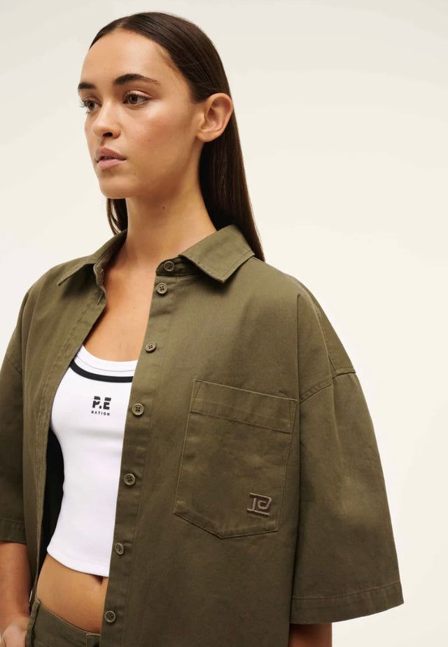 PE NATION - Headline SS Shirt - Khaki-Shirts-PE Nation-S-UPTOWN LOCAL
