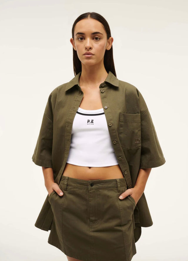 PE NATION - Headline SS Shirt - Khaki-Shirts-PE Nation-S-UPTOWN LOCAL
