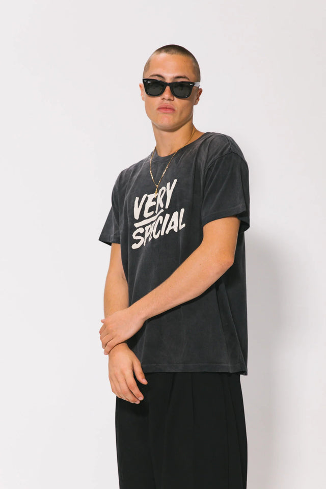 SOMETHING VERY SPECIAL - Stacked Logo - Washed Black-tee-Something Very Special-S-UPTOWN LOCAL