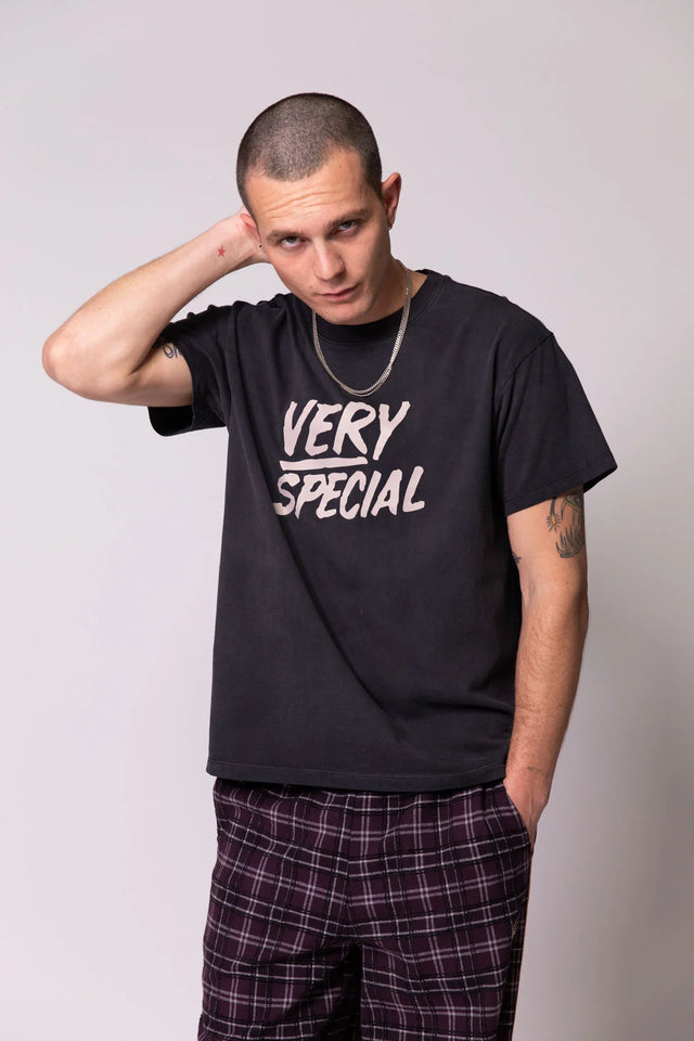 SOMETHING VERY SPECIAL - Stacked Logo - Washed Black-tee-Something Very Special-S-UPTOWN LOCAL