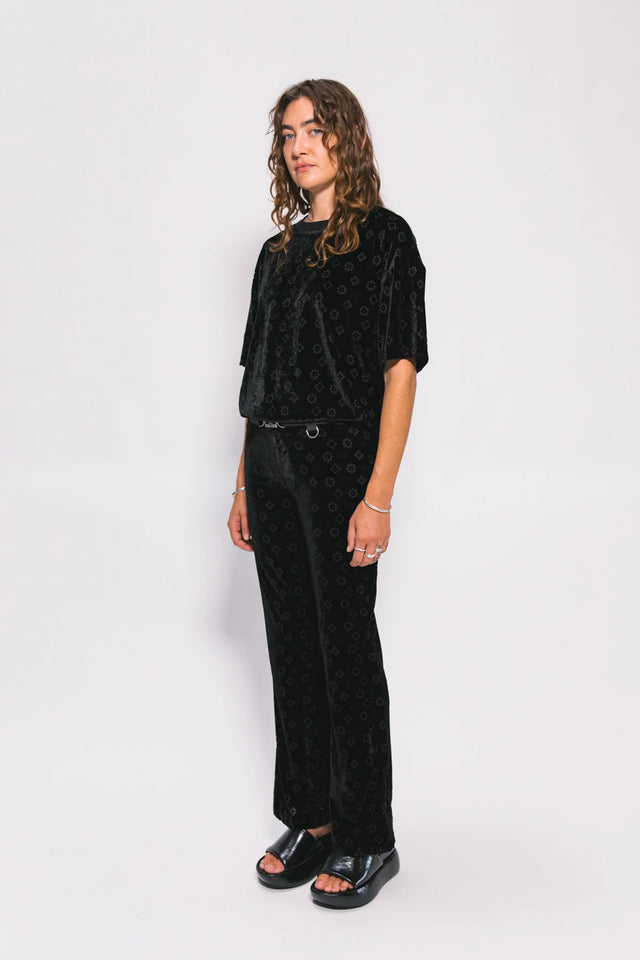 SOMETHING VERY SPECIAL - Velour Boxy Motif Tee - Black-Shirts-Something Very Special-XS-UPTOWN LOCAL