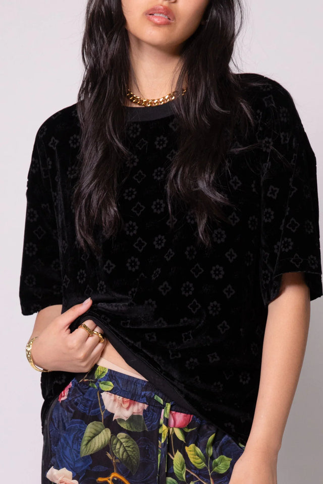 SOMETHING VERY SPECIAL - Velour Boxy Motif Tee - Black-Shirts-Something Very Special-XS-UPTOWN LOCAL