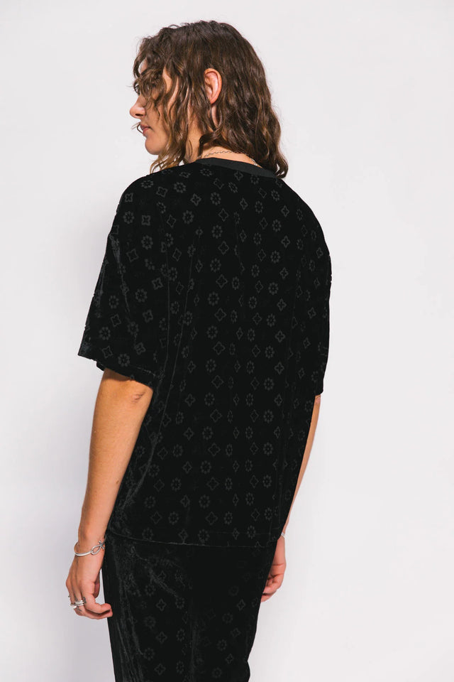 SOMETHING VERY SPECIAL - Velour Boxy Motif Tee - Black-Shirts-Something Very Special-XS-UPTOWN LOCAL