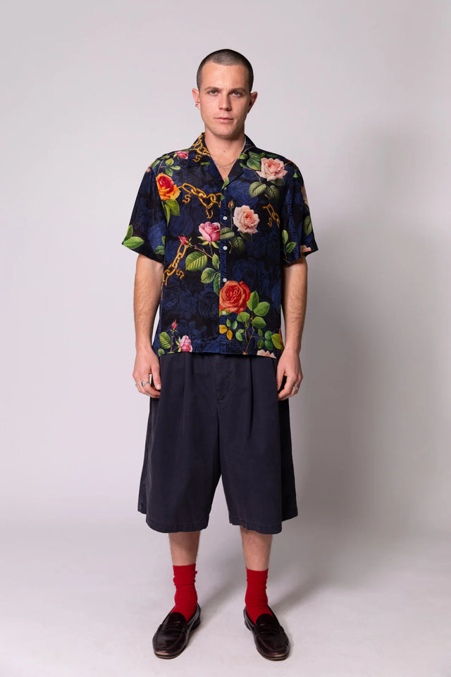 SOMETHING VERY SPECIAL - Chains And Roses Resort Shirt - Black-Shirts-Something Very Special-S-UPTOWN LOCAL