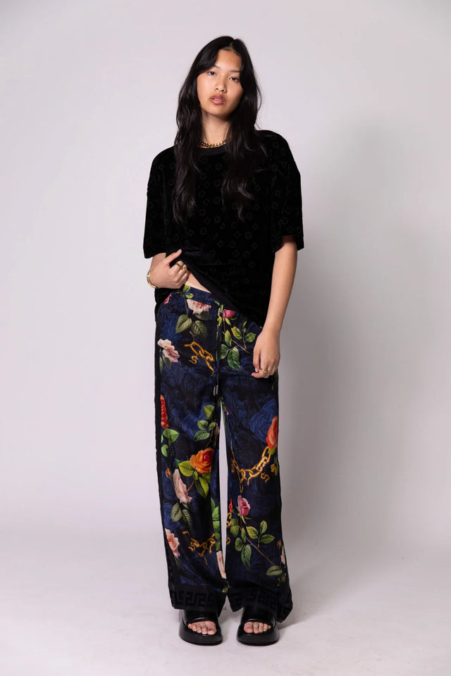 SOMETHING VERY SPECIAL - Chains And Roses Vacay Pant - Black-Pants-Something Very Special-S-UPTOWN LOCAL